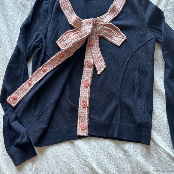 Navy cardigan with bow detail by Moth for Anthropologie - Picture 6 of 6